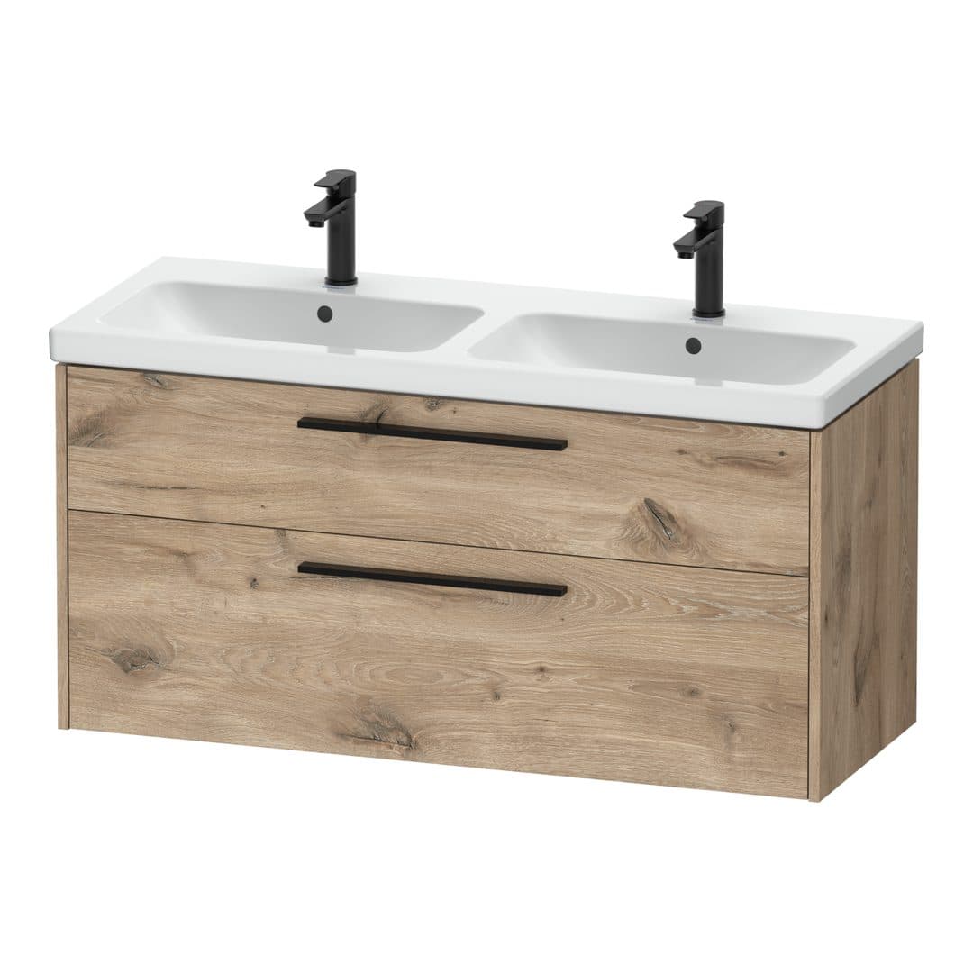 Duravit D-Code – Έπιπλο Νιπτήρα – 1184 mm, 2 συρτάρια, νιπτήρας κέντρο, Diamond black Matt – Marbled Oak Matt, Decor (DC46740BD550000)