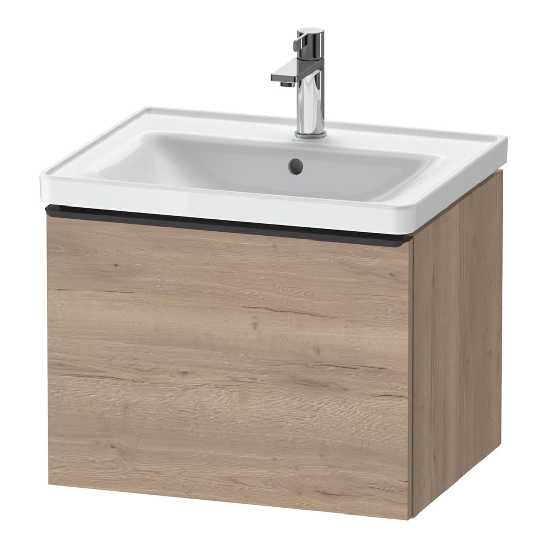 Duravit D-Neo – Έπιπλο Νιπτήρα – 584 mm, 1 συρτάρι, νιπτήρας κέντρο, 584 x 452 x 440 mm, Diamond black Matt – Marbled Oak Matt, Decor (DE42490BD550000)