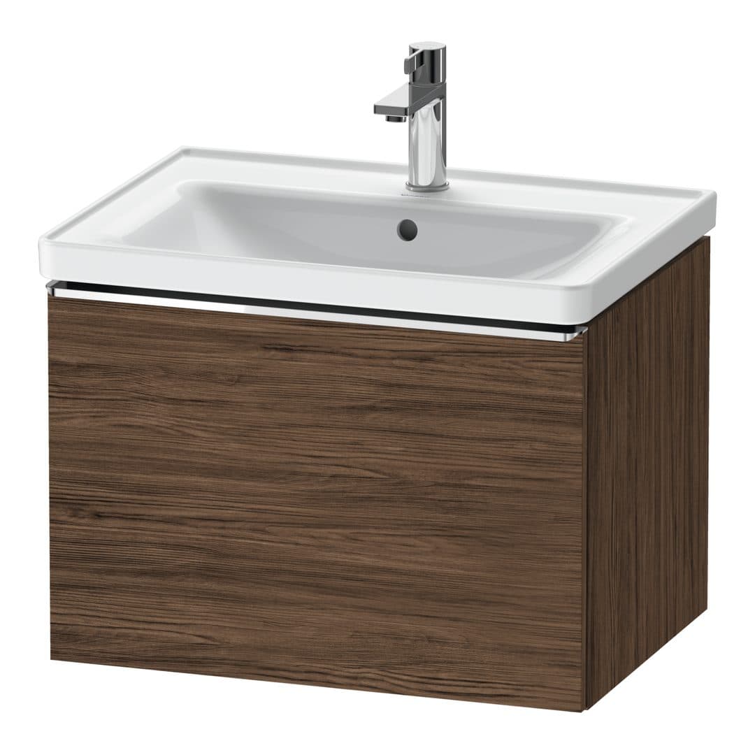 Duravit D-Neo – Έπιπλο Νιπτήρα – 634 mm, 1 συρτάρι, νιπτήρας κέντρο, Chrome High Gloss – Walnut dark Matt, Decor (DE4254010210000)
