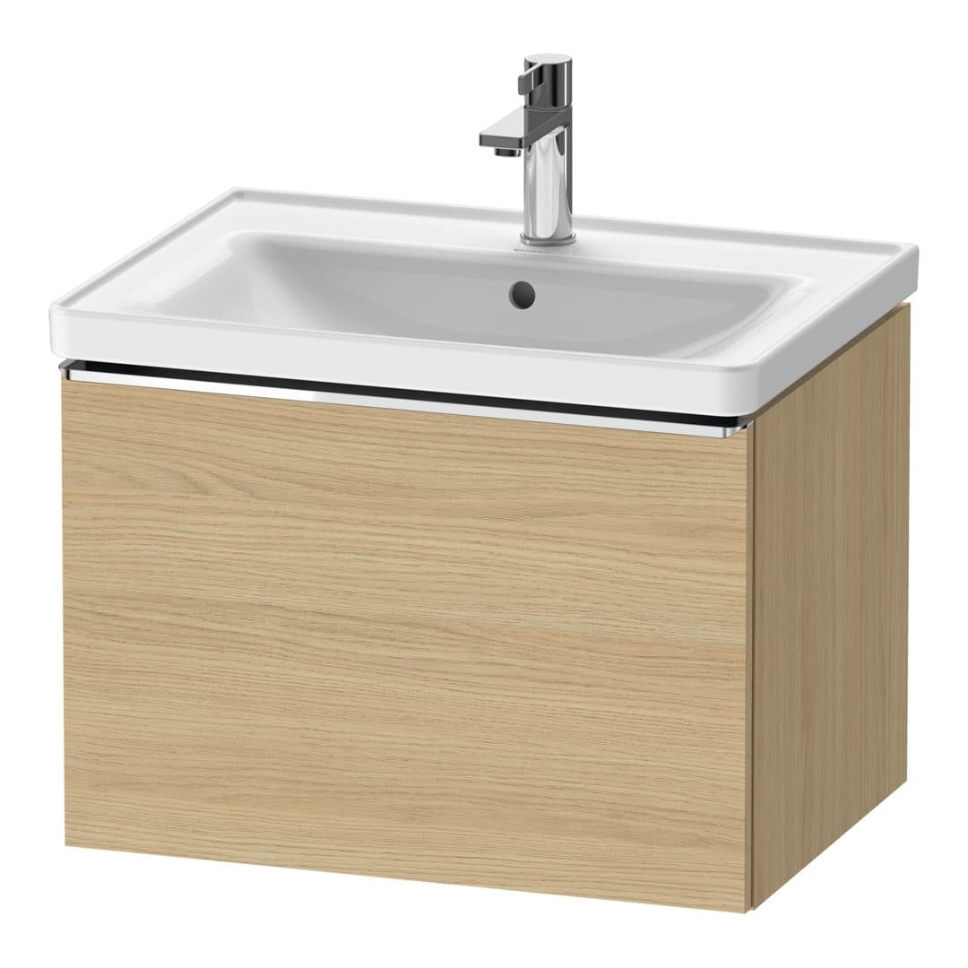 Duravit D-Neo – Έπιπλο Νιπτήρα – 634 mm, 1 συρτάρι, νιπτήρας κέντρο, Chrome High Gloss – Natural oak, Decor (DE4254010300000)
