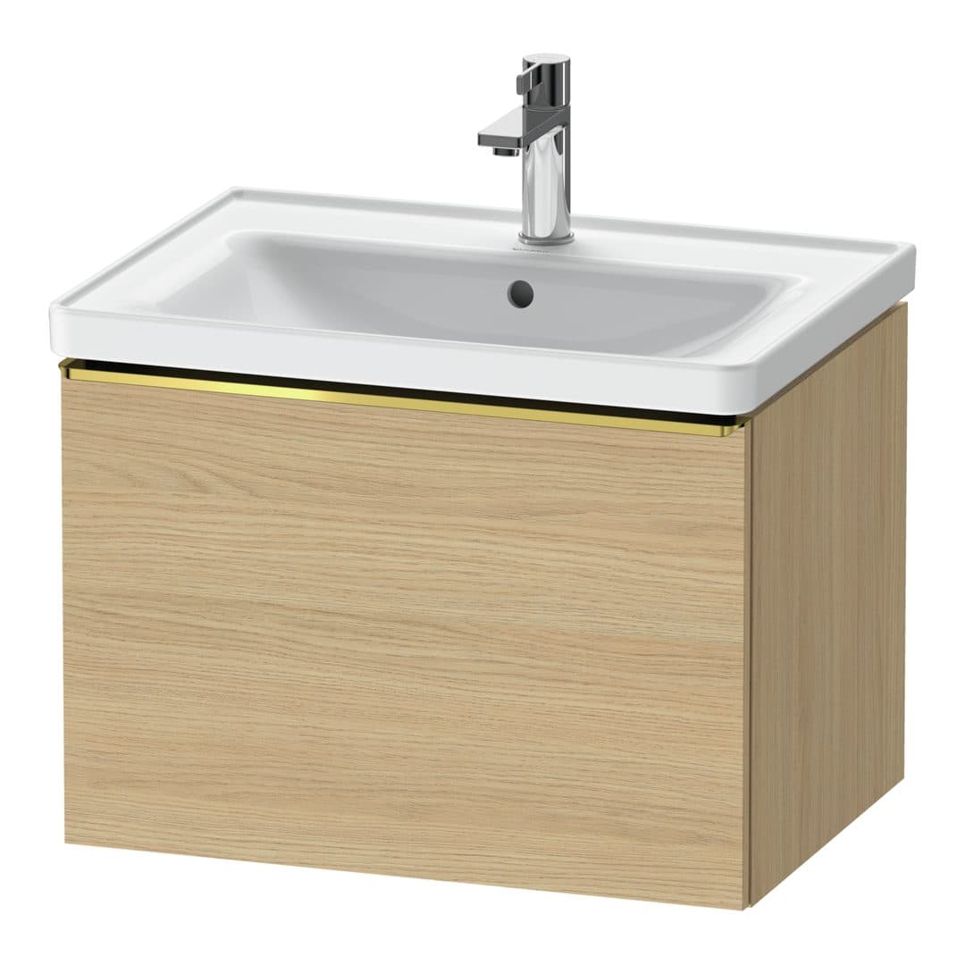 Duravit D-Neo – Έπιπλο Νιπτήρα – 634 mm, 1 συρτάρι, νιπτήρας κέντρο, Gold Polished – Natural oak, Decor (DE4254034300000)