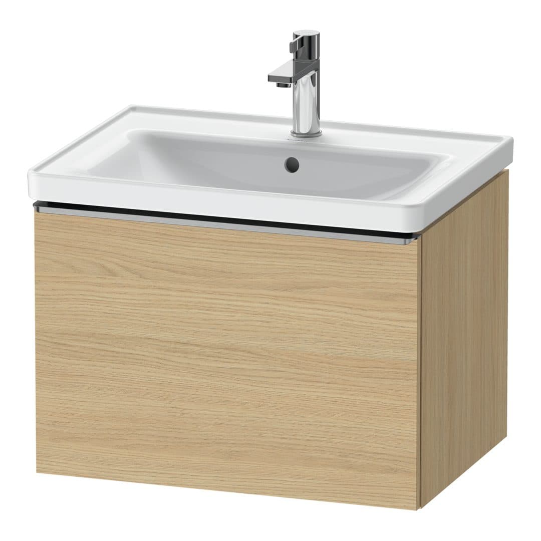 Duravit D-Neo – Έπιπλο Νιπτήρα – 634 mm, 1 συρτάρι, νιπτήρας κέντρο, Stainless steel Brushed – Natural oak, Decor (DE4254070300000)