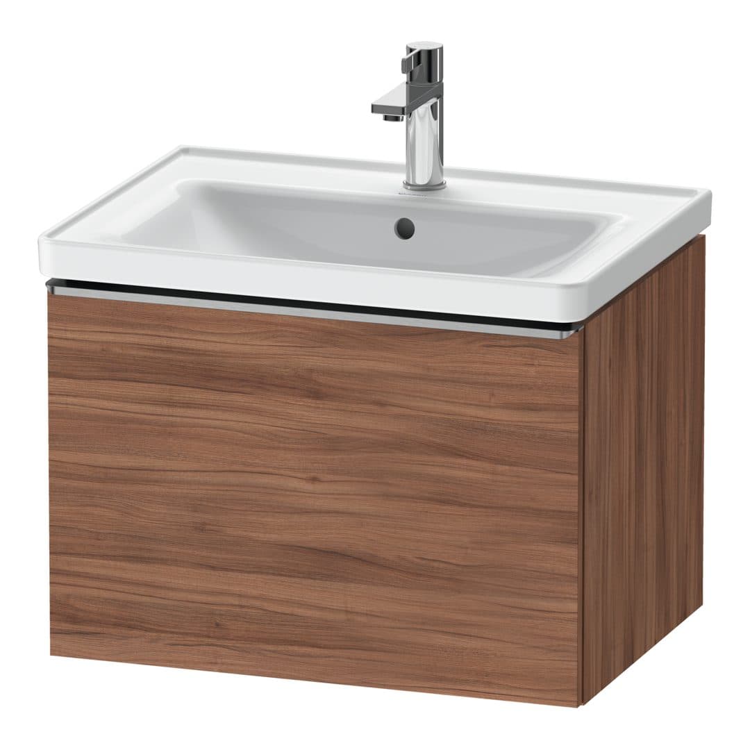Duravit D-Neo – Έπιπλο Νιπτήρα – 634 mm, 1 συρτάρι, νιπτήρας κέντρο, Stainless steel Brushed – Walnut Matt, Decor (DE4254070790000)