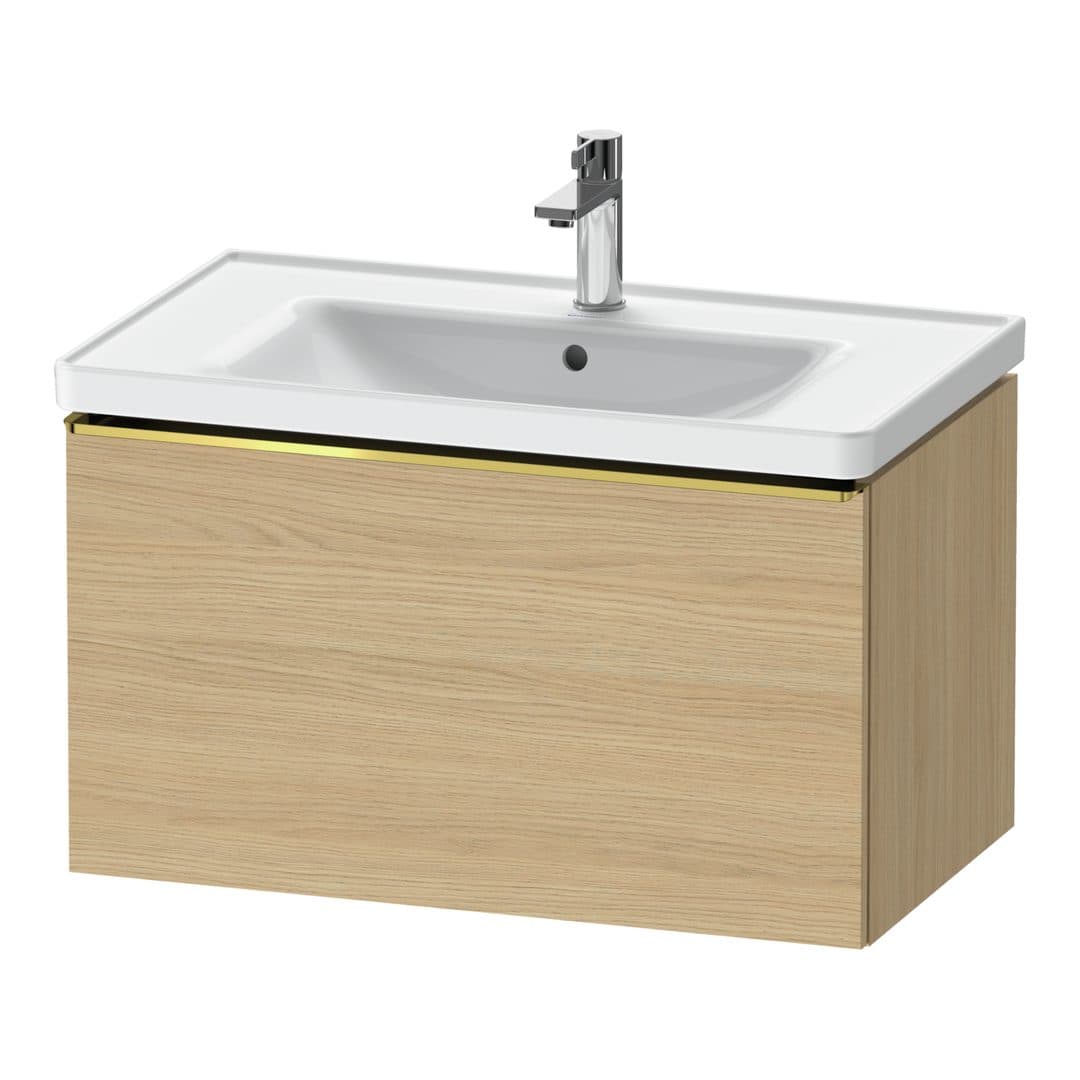 Duravit D-Neo – Έπιπλο Νιπτήρα – 784 mm, 1 συρτάρι, νιπτήρας κέντρο, 784 x 452 x 440 mm, Gold Polished – Natural oak, Decor (DE4255034300000)