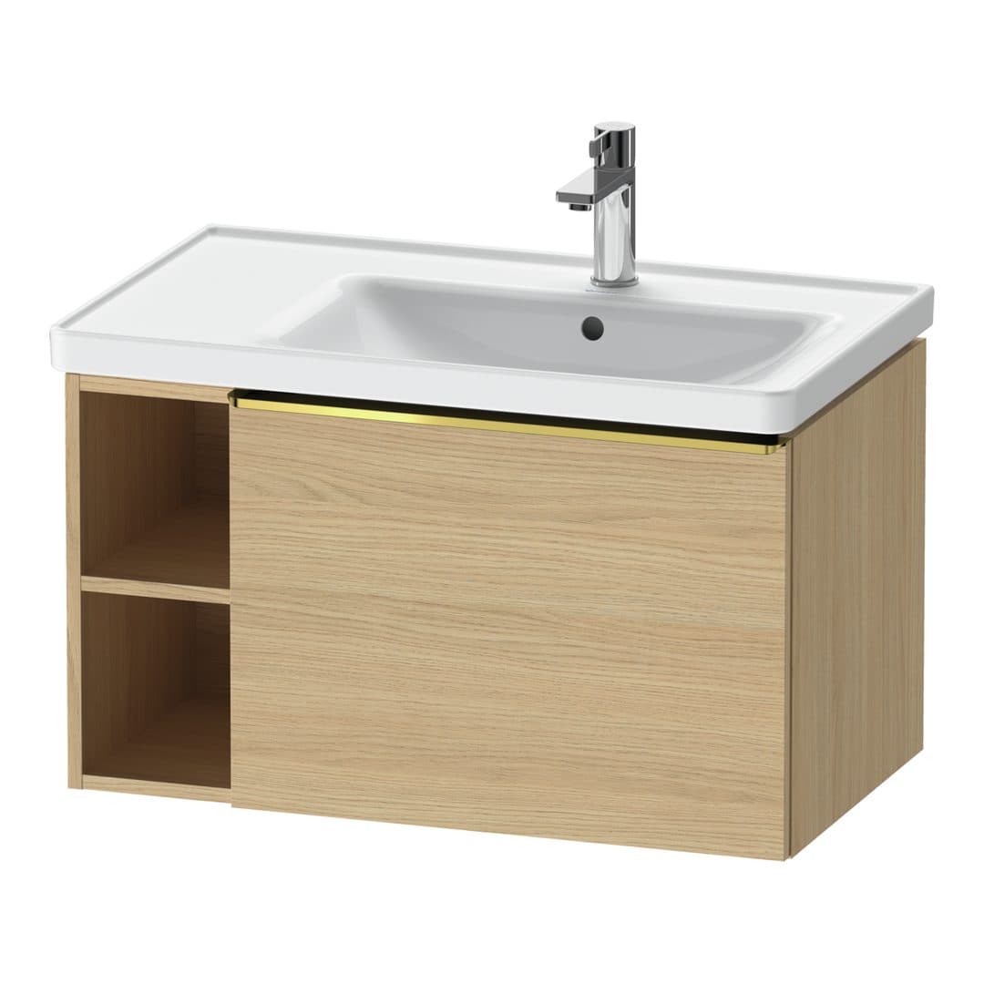 Duravit D-Neo – Έπιπλο Νιπτήρα – 784 mm, 1 συρτάρι, νιπτήρας δεξιά, Gold Polished – Natural oak, Decor (DE4257034300000)