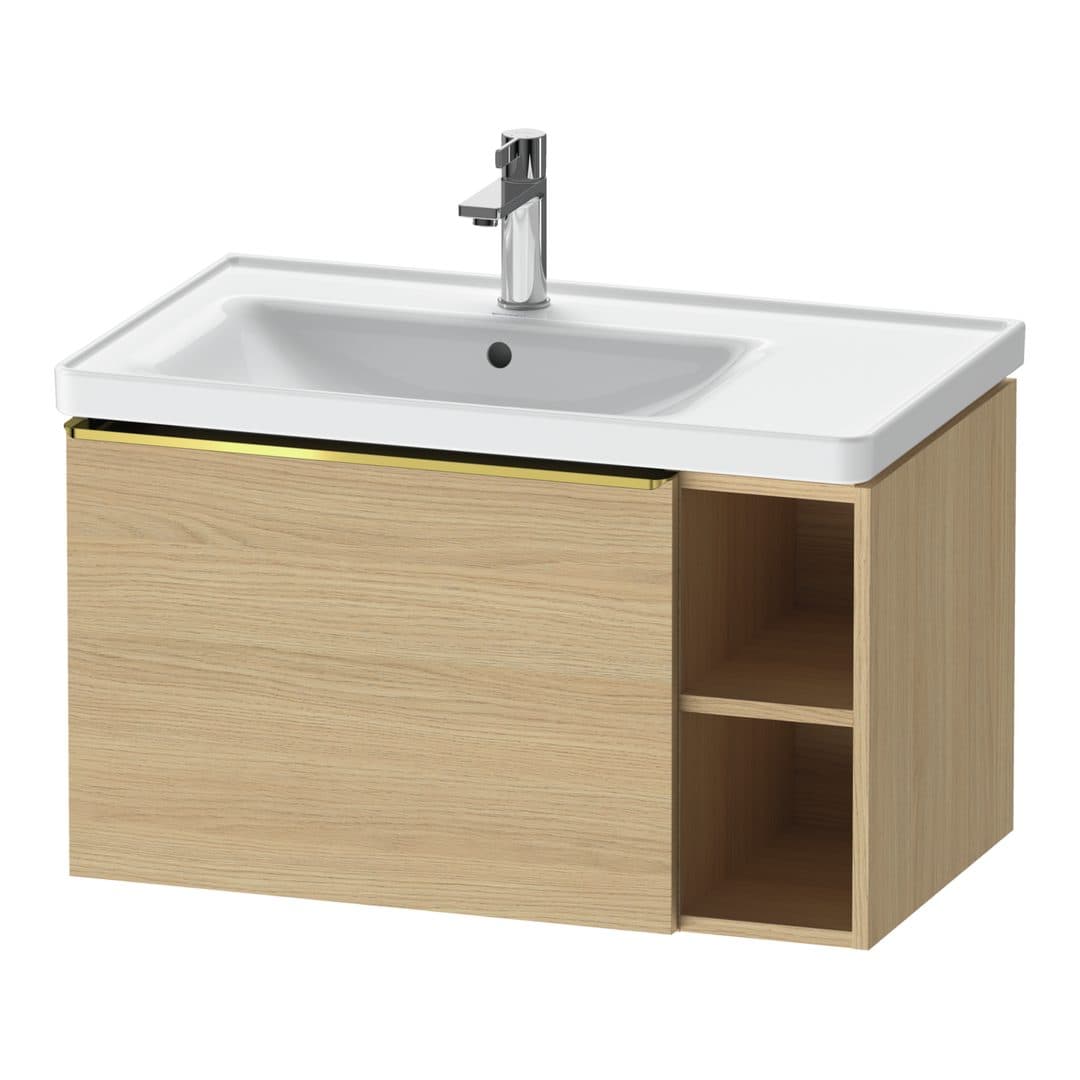 Duravit D-Neo – Έπιπλο Νιπτήρα – 784 mm, 1 συρτάρι, νιπτήρας αριστερά, Gold Polished – Natural oak, Decor (DE4258034300000)