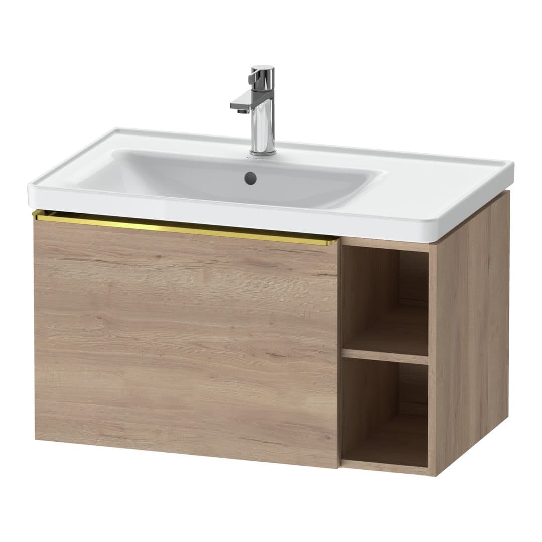 Duravit D-Neo – Έπιπλο Νιπτήρα – 784 mm, 1 συρτάρι, νιπτήρας αριστερά, Gold Polished – Marbled Oak Matt, Decor (DE4258034550000)
