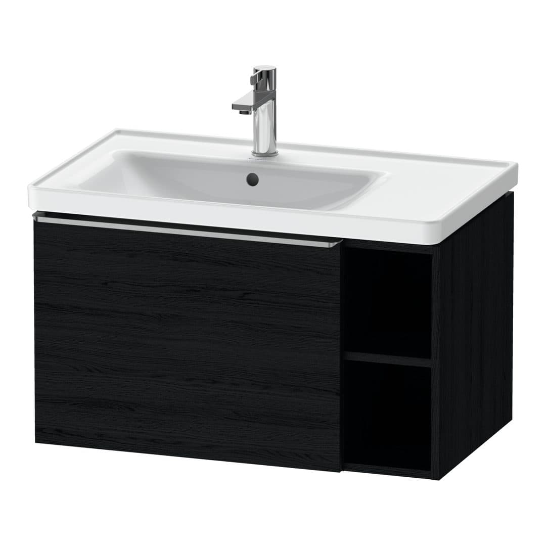 Duravit D-Neo – Έπιπλο Νιπτήρα – 784 mm, 1 συρτάρι, νιπτήρας αριστερά, Stainless steel Brushed – Black oak Matt, Decor (DE4258070160000)