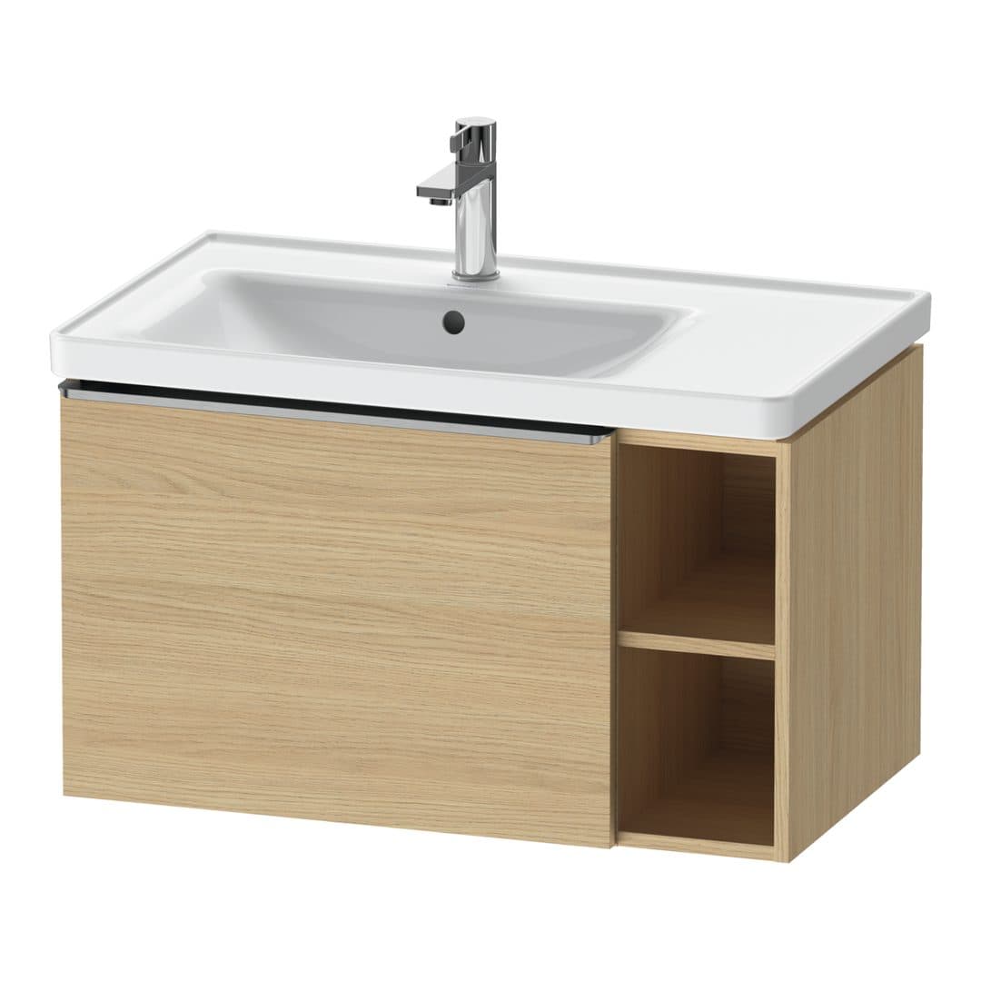 Duravit D-Neo – Έπιπλο Νιπτήρα – 784 mm, 1 συρτάρι, νιπτήρας αριστερά, Stainless steel Brushed – Natural oak, Decor (DE4258070300000)