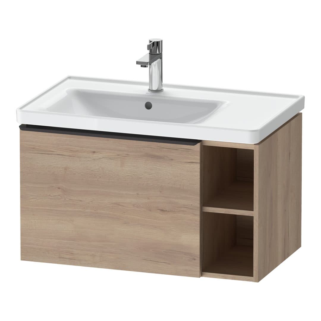 Duravit D-Neo – Έπιπλο Νιπτήρα – 784 mm, 1 συρτάρι, νιπτήρας αριστερά, Diamond black Matt – Marbled Oak Matt, Decor (DE42580BD550000)