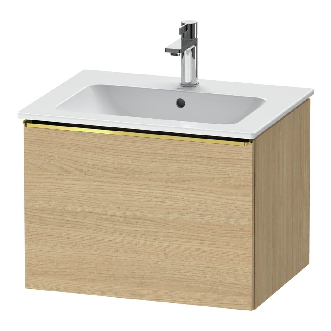 Duravit D-Neo – Έπιπλο Νιπτήρα – 610 mm, 1 συρτάρι, νιπτήρας κέντρο, Gold Polished – Natural oak, Decor (DE4261034300000)