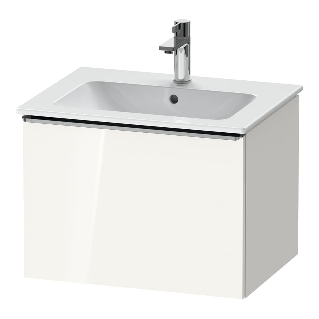 Duravit D-Neo – Έπιπλο Νιπτήρα – 610 mm, 1 συρτάρι, νιπτήρας κέντρο, Stainless steel Brushed – White High Gloss, Decor (DE4261070220000)