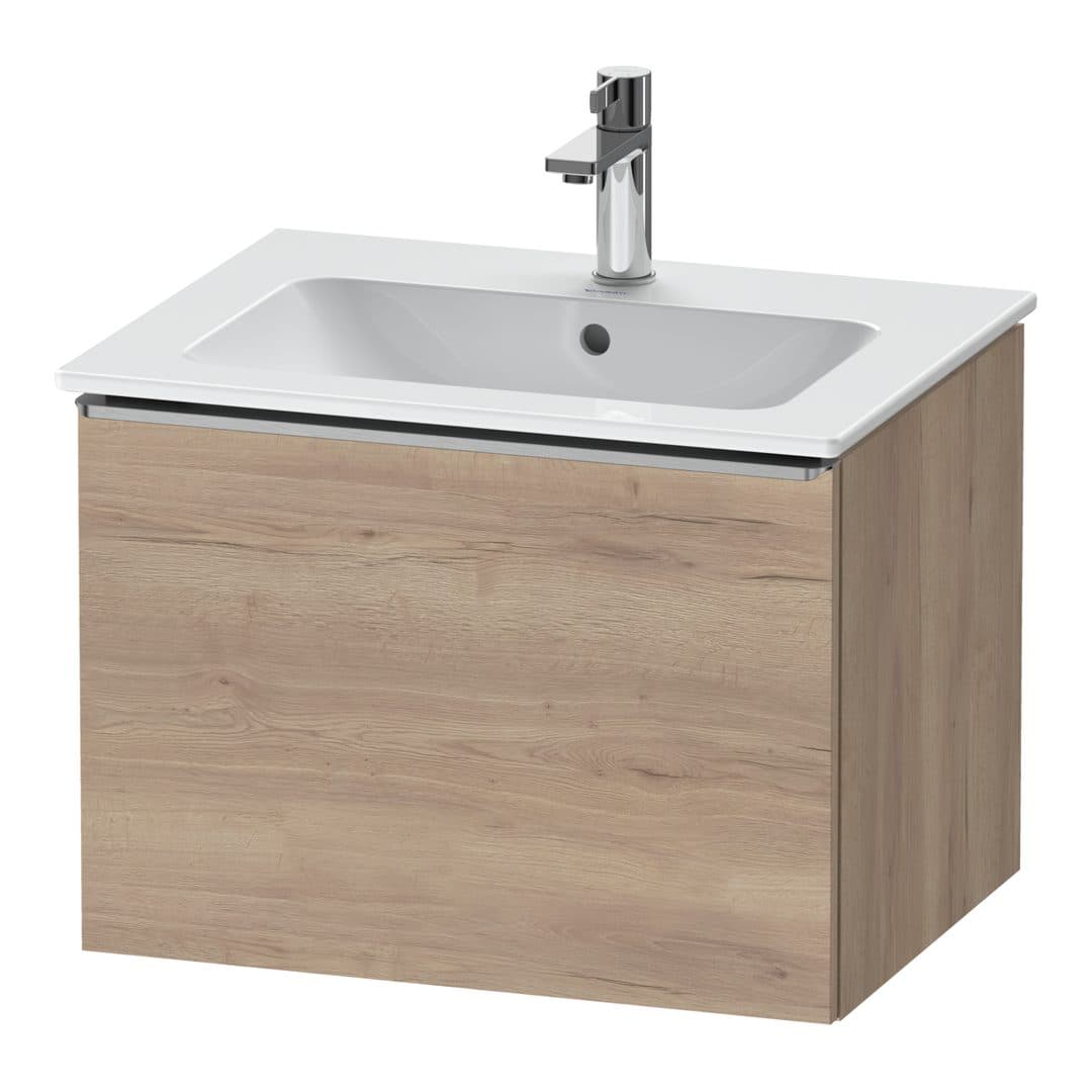 Duravit D-Neo – Έπιπλο Νιπτήρα – 610 mm, 1 συρτάρι, νιπτήρας κέντρο, Stainless steel Brushed – Marbled Oak Matt, Decor (DE4261070550000)
