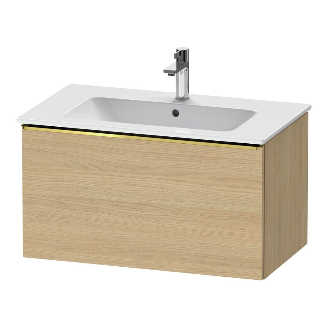 Duravit D-Neo – Έπιπλο Νιπτήρα – 810 mm, 1 συρτάρι, νιπτήρας κέντρο, Gold Polished – Natural oak, Decor (DE4262034300000)