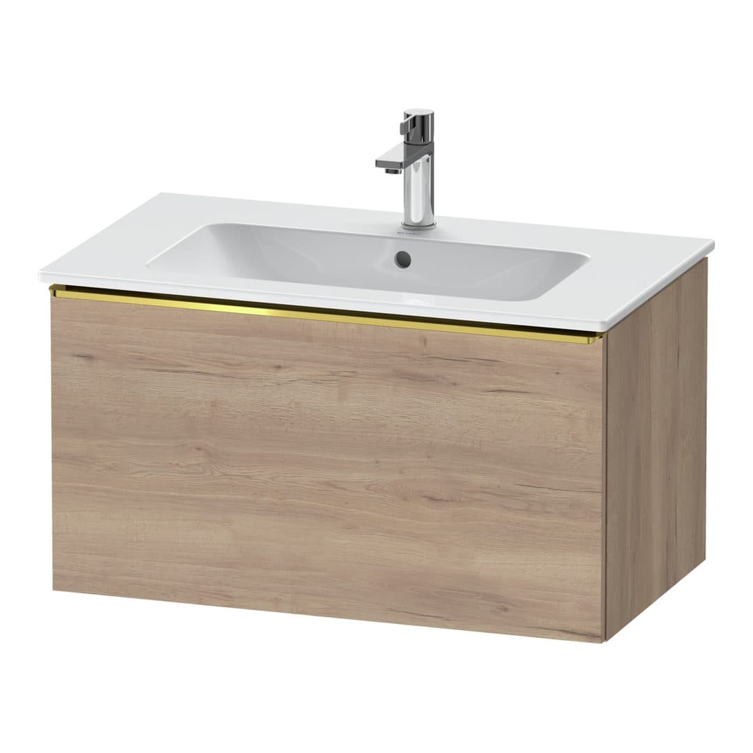 Duravit D-Neo – Έπιπλο Νιπτήρα – 810 mm, 1 συρτάρι, νιπτήρας κέντρο, Gold Polished – Marbled Oak Matt, Decor (DE4262034550000)