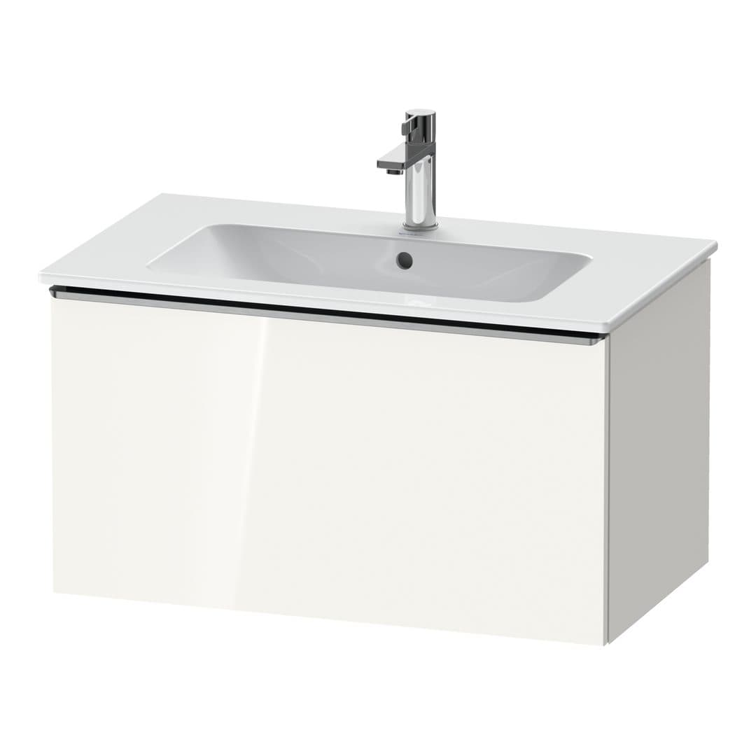Duravit D-Neo – Έπιπλο Νιπτήρα – 810 mm, 1 συρτάρι, νιπτήρας κέντρο, Stainless steel Brushed – White High Gloss, Decor (DE4262070220000)