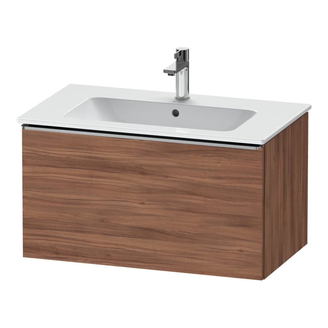 Duravit D-Neo – Έπιπλο Νιπτήρα – 810 mm, 1 συρτάρι, νιπτήρας κέντρο, Stainless steel Brushed – Walnut Matt, Decor (DE4262070790000)