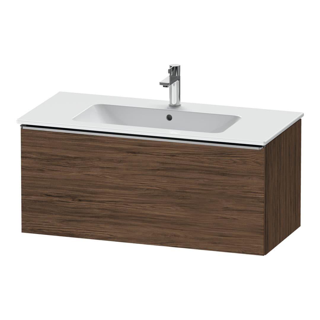 Duravit D-Neo – Έπιπλο Νιπτήρα – 1010 mm, 1 συρτάρι, νιπτήρας κέντρο, Stainless steel Brushed – Walnut dark Matt, Decor (DE4263070210000)