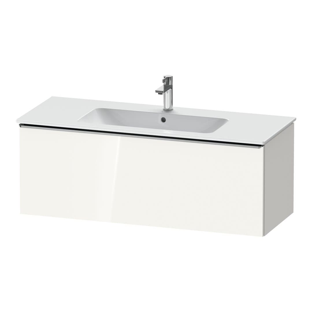 Duravit D-Neo – Έπιπλο Νιπτήρα – 1210 mm, 1 συρτάρι, νιπτήρας κέντρο, Stainless steel Brushed – White High Gloss, Decor (DE4264070220000)