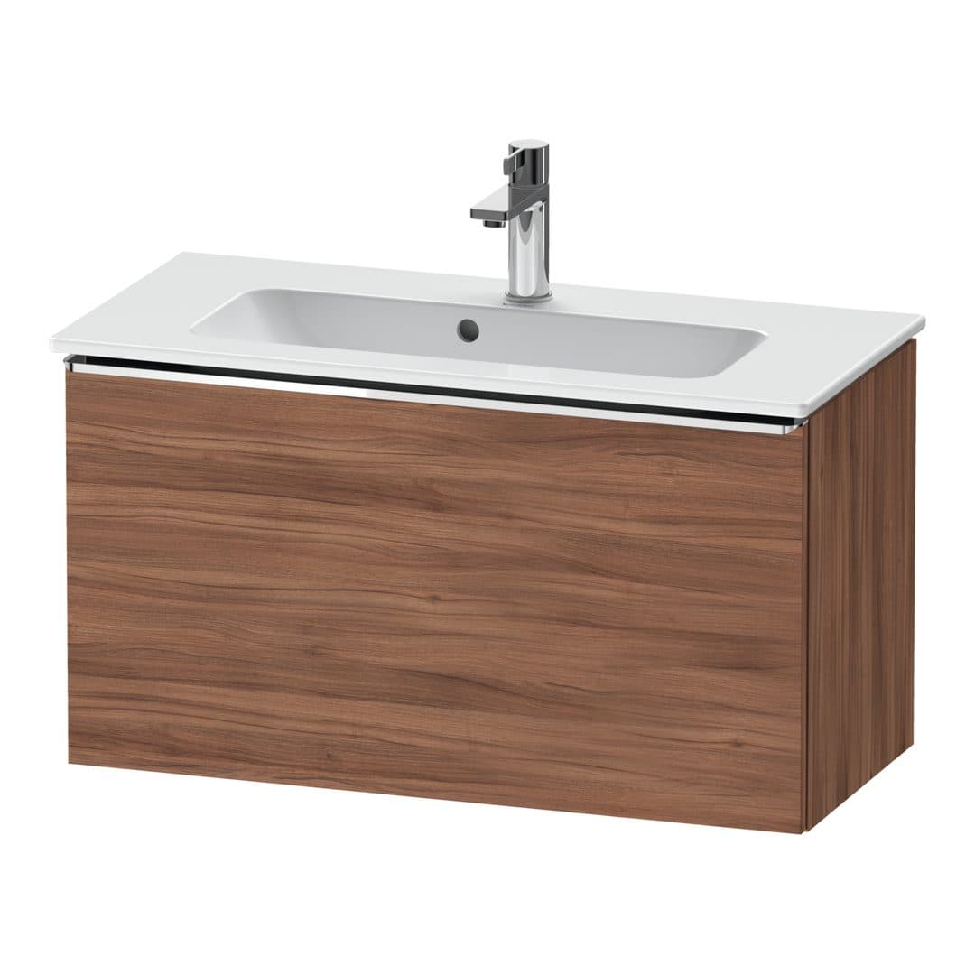 Duravit D-Neo – Έπιπλο Νιπτήρα – 810 mm, 1 συρτάρι, νιπτήρας κέντρο, Compact, Chrome High Gloss – Walnut Matt, Decor (DE4269010790000)