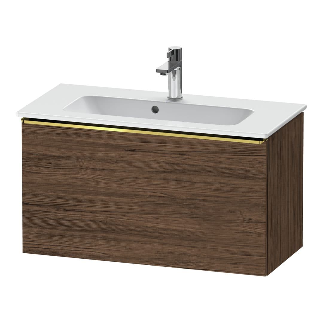 Duravit D-Neo – Έπιπλο Νιπτήρα – 810 mm, 1 συρτάρι, νιπτήρας κέντρο, Compact, Gold Polished – Walnut dark Matt, Decor (DE4269034210000)