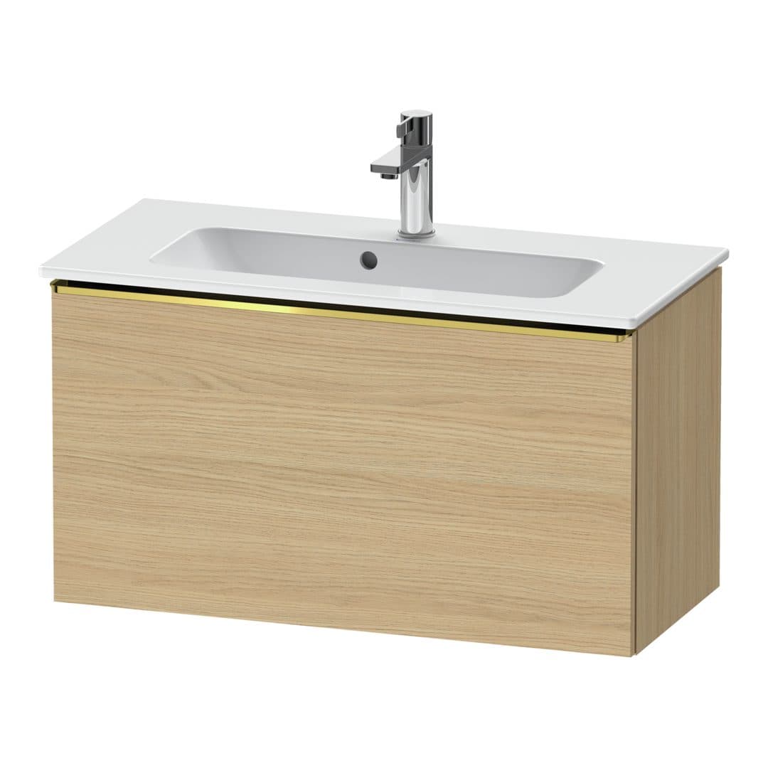 Duravit D-Neo – Έπιπλο Νιπτήρα – 810 mm, 1 συρτάρι, νιπτήρας κέντρο, Compact, Gold Polished – Natural oak, Decor (DE4269034300000)