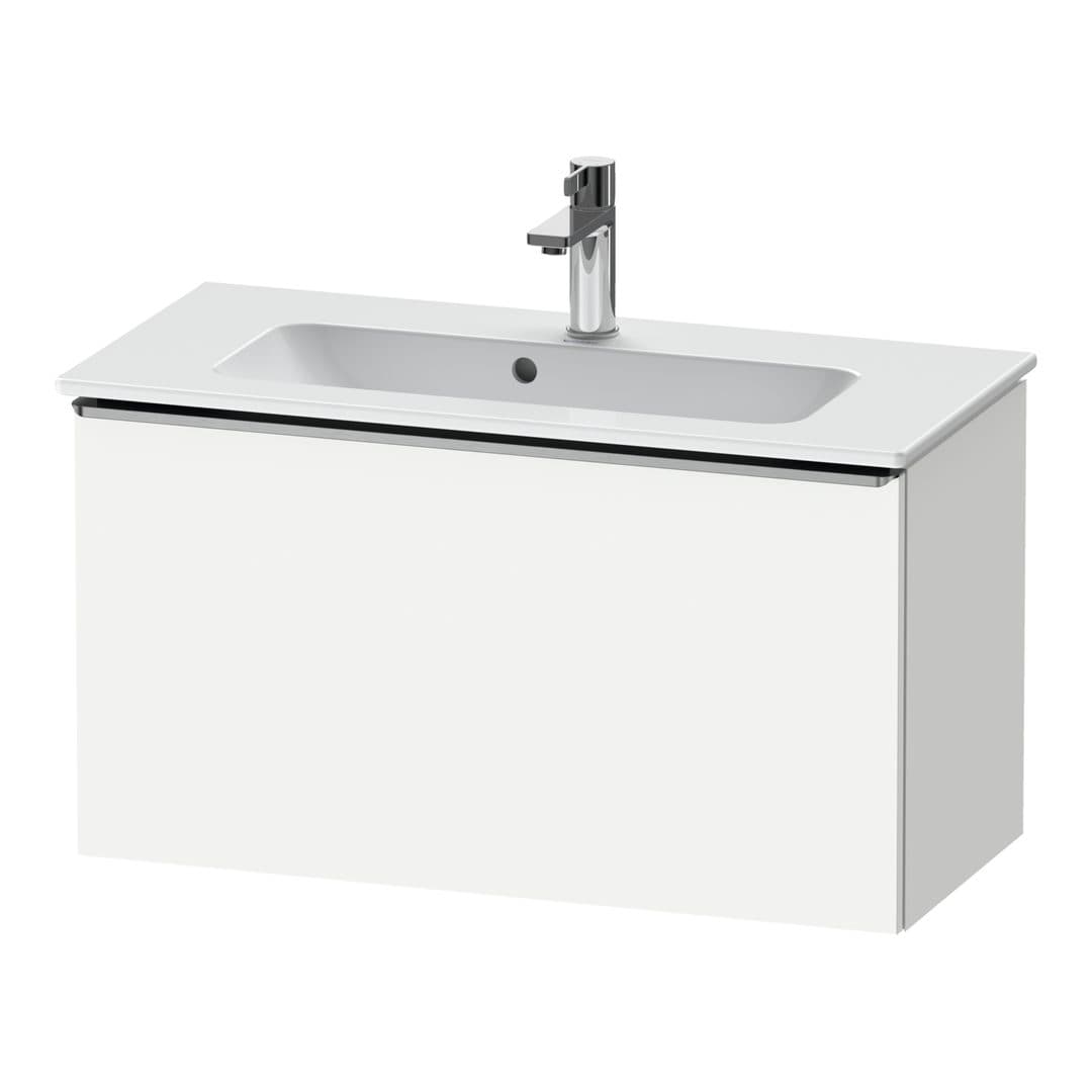 Duravit D-Neo – Έπιπλο Νιπτήρα – 810 mm, 1 συρτάρι, νιπτήρας κέντρο, Compact, Stainless steel Brushed – White Matt, Decor (DE4269070180000)