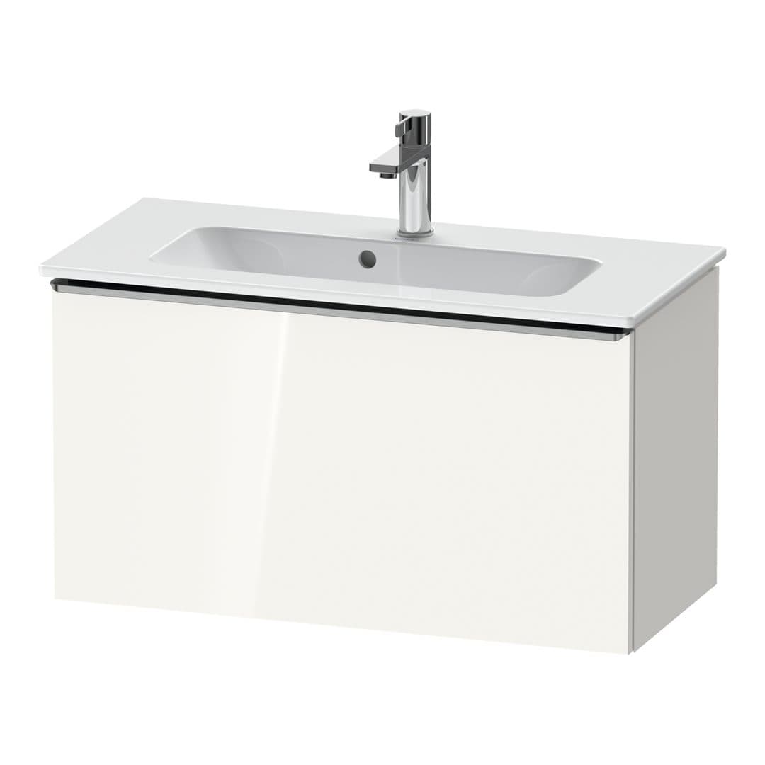 Duravit D-Neo – Έπιπλο Νιπτήρα – 810 mm, 1 συρτάρι, νιπτήρας κέντρο, Compact, Stainless steel Brushed – White High Gloss, Decor (DE4269070220000)