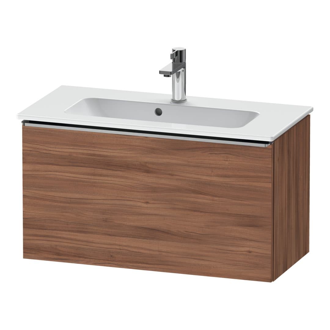 Duravit D-Neo – Έπιπλο Νιπτήρα – 810 mm, 1 συρτάρι, νιπτήρας κέντρο, Compact, Stainless steel Brushed – Walnut Matt, Decor (DE4269070790000)