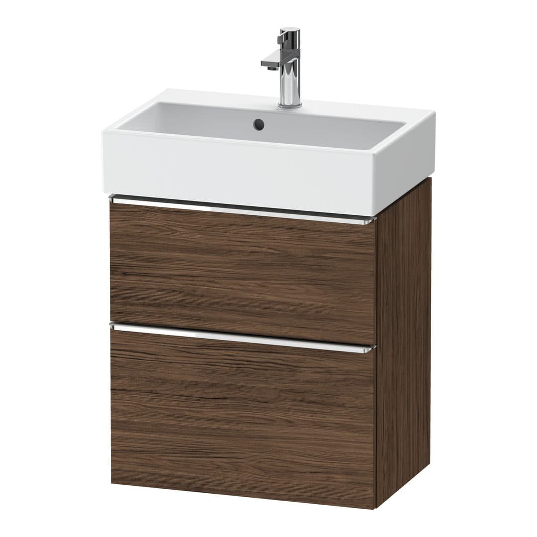 Duravit D-Neo – Έπιπλο Νιπτήρα – 584 mm, 2 συρτάρια, νιπτήρας κέντρο, Compact, Chrome High Gloss – Walnut dark Matt, Decor (DE4329010210000)