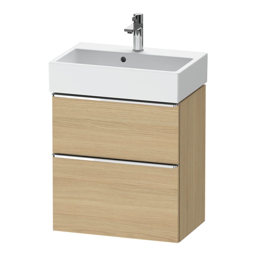 Duravit D-Neo – Έπιπλο Νιπτήρα – 584 mm, 2 συρτάρια, νιπτήρας κέντρο, Compact, Chrome High Gloss – Natural oak, Decor (DE4329010300000)
