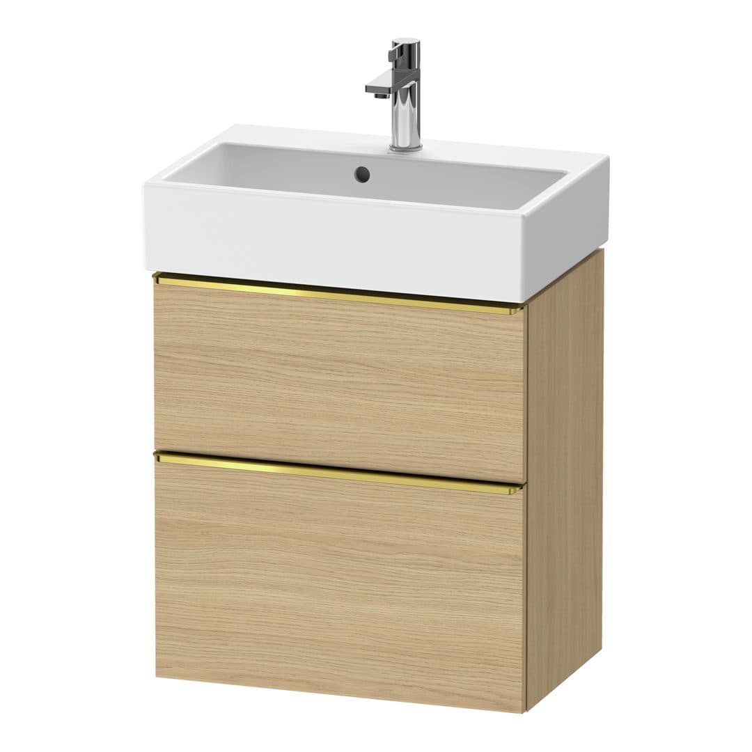 Duravit D-Neo – Έπιπλο Νιπτήρα – 584 mm, 2 συρτάρια, νιπτήρας κέντρο, Compact, Gold Polished – Natural oak, Decor (DE4329034300000)