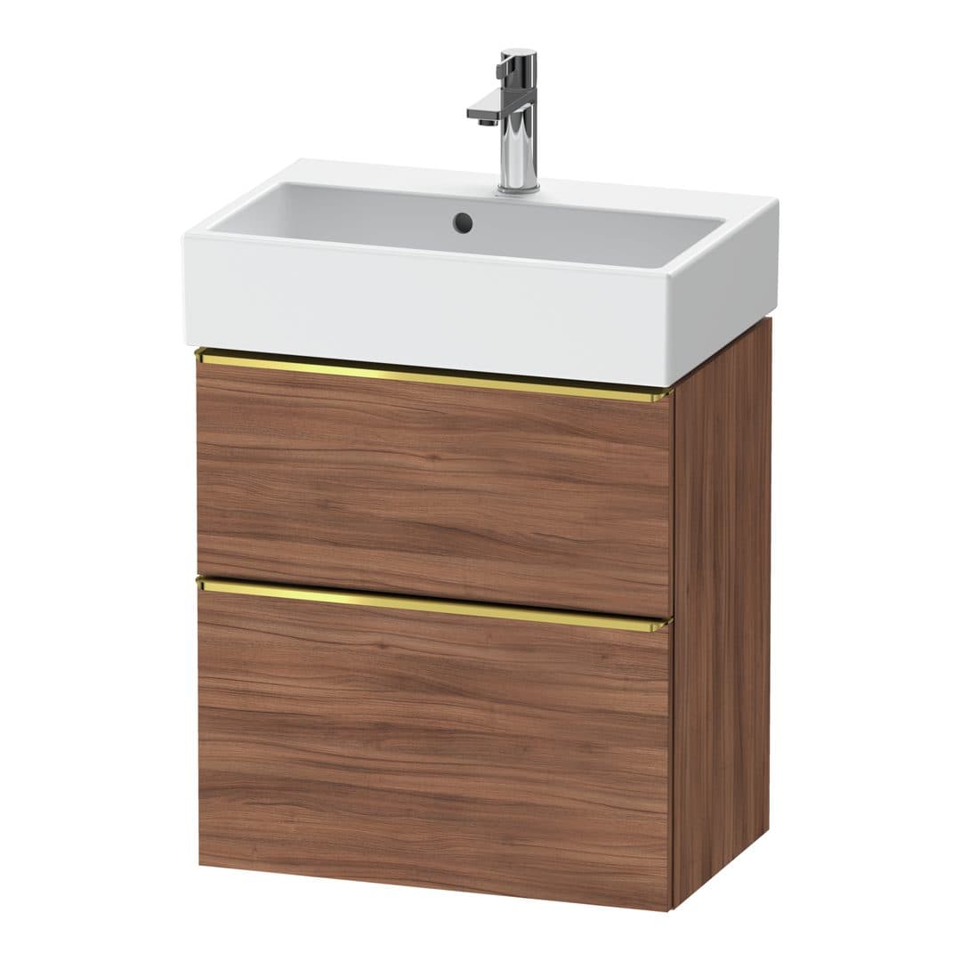 Duravit D-Neo – Έπιπλο Νιπτήρα – 584 mm, 2 συρτάρια, νιπτήρας κέντρο, Compact, Gold Polished – Walnut Matt, Decor (DE4329034790000)