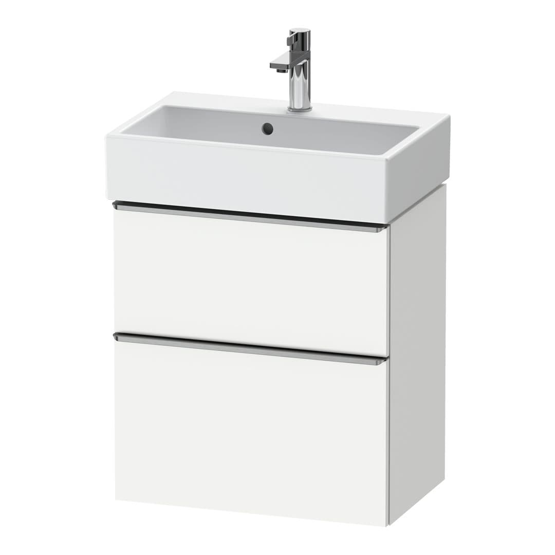 Duravit D-Neo – Έπιπλο Νιπτήρα – 584 mm, 2 συρτάρια, νιπτήρας κέντρο, Compact, Stainless steel Brushed – White Matt, Decor (DE4329070180000)