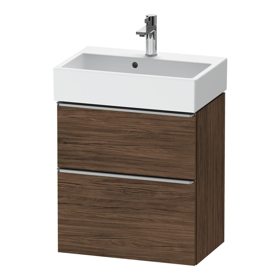 Duravit D-Neo – Έπιπλο Νιπτήρα – 584 mm, 2 συρτάρια, νιπτήρας κέντρο, Compact, Stainless steel Brushed – Walnut dark Matt, Decor (DE4329070210000)