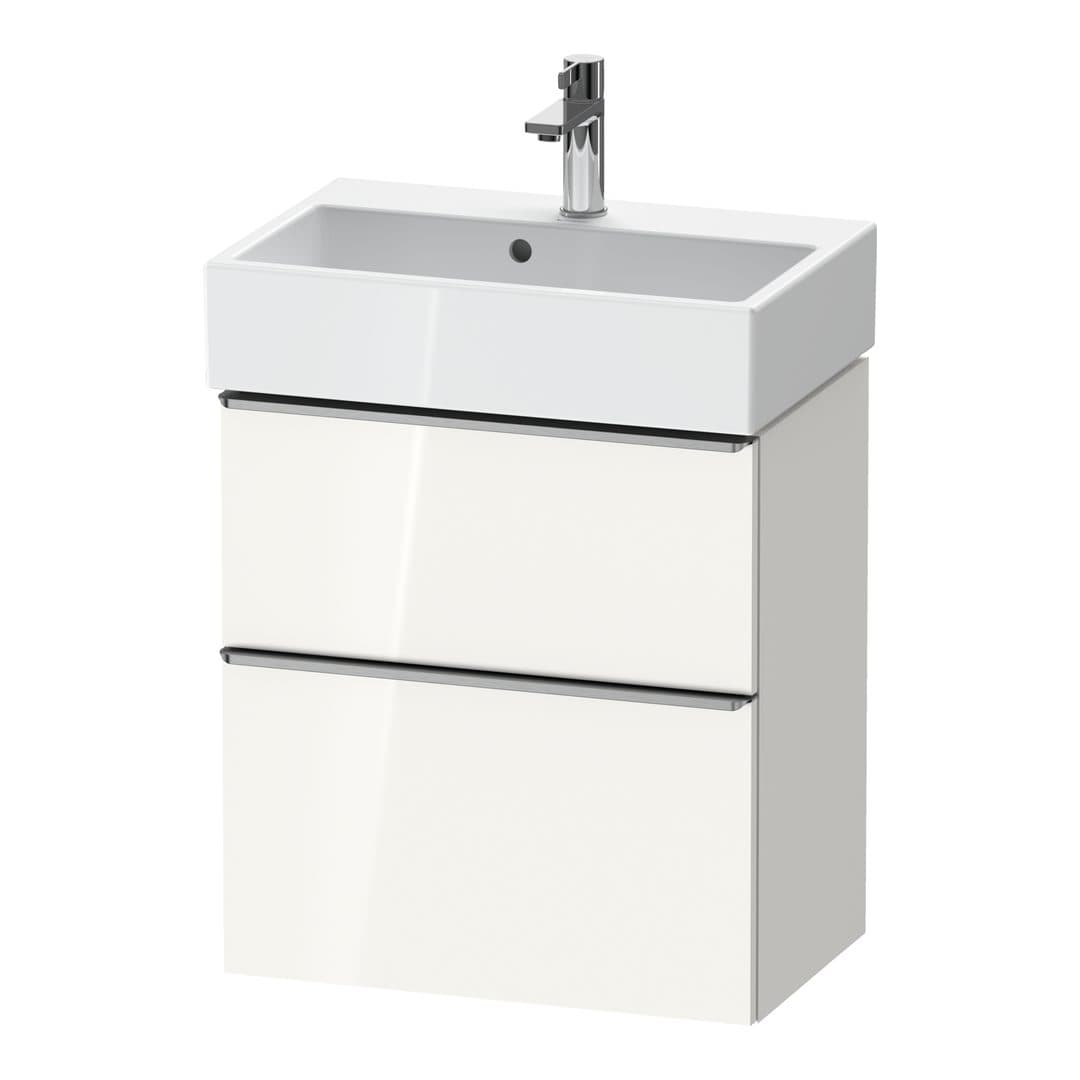 Duravit D-Neo – Έπιπλο Νιπτήρα – 584 mm, 2 συρτάρια, νιπτήρας κέντρο, Compact, Stainless steel Brushed – White High Gloss, Decor (DE4329070220000)