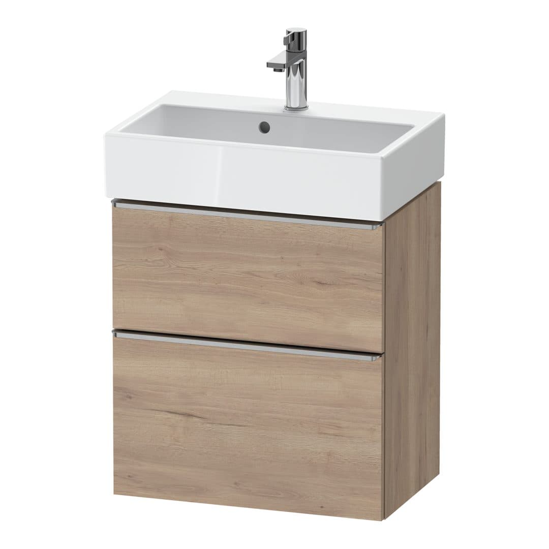 Duravit D-Neo – Έπιπλο Νιπτήρα – 584 mm, 2 συρτάρια, νιπτήρας κέντρο, Compact, Stainless steel Brushed – Marbled Oak Matt, Decor (DE4329070550000)