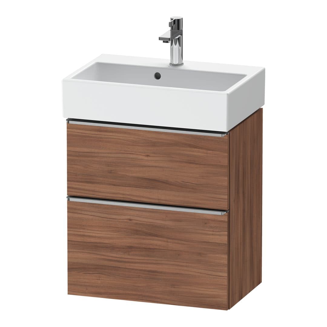 Duravit D-Neo – Έπιπλο Νιπτήρα – 584 mm, 2 συρτάρια, νιπτήρας κέντρο, Compact, Stainless steel Brushed – Walnut Matt, Decor (DE4329070790000)