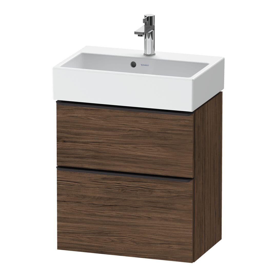 Duravit D-Neo – Έπιπλο Νιπτήρα – 584 mm, 2 συρτάρια, νιπτήρας κέντρο, Compact, Diamond black Matt – Walnut dark Matt, Decor (DE43290BD210000)