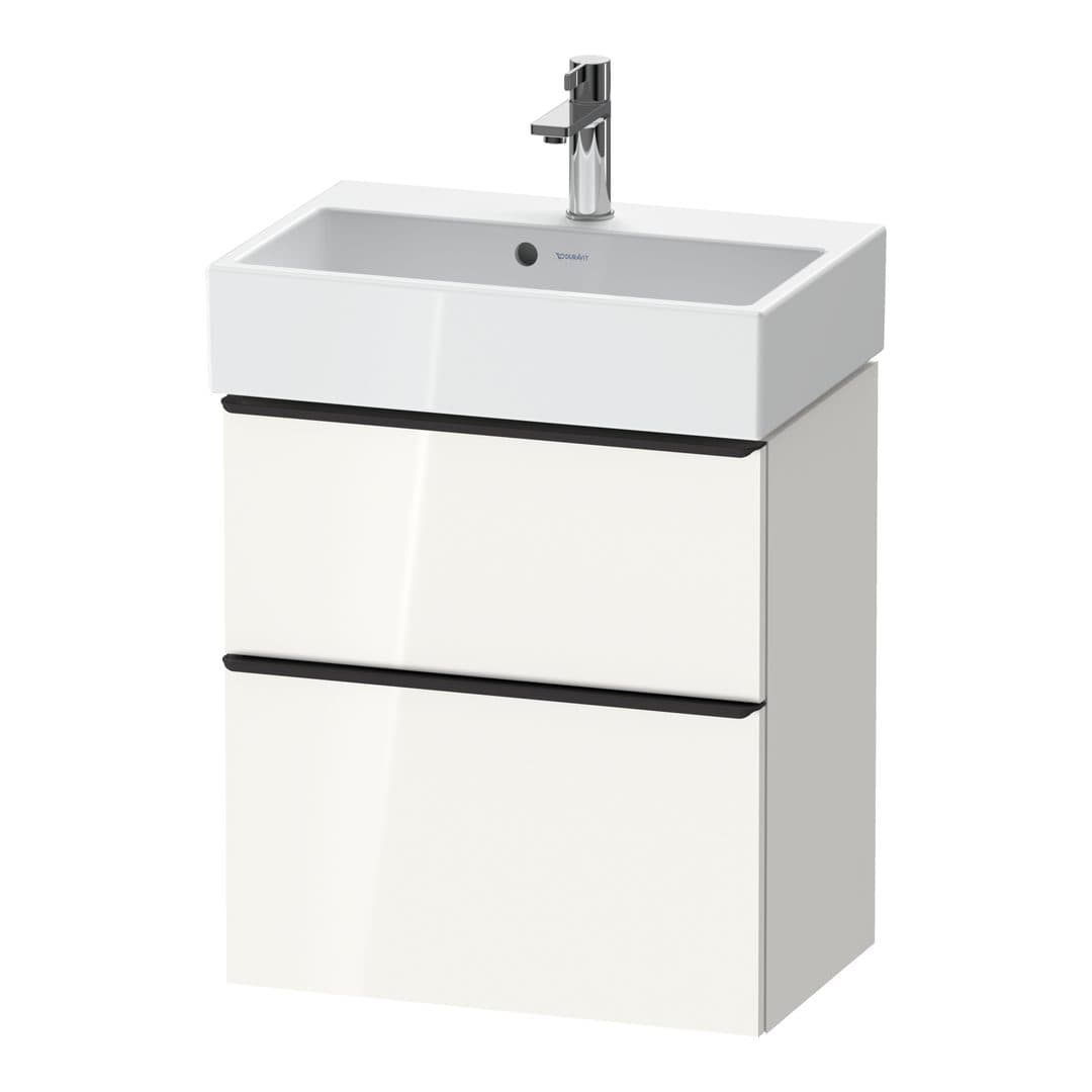 Duravit D-Neo – Έπιπλο Νιπτήρα – 584 mm, 2 συρτάρια, νιπτήρας κέντρο, Compact, Diamond black Matt – White High Gloss, Decor (DE43290BD220000)
