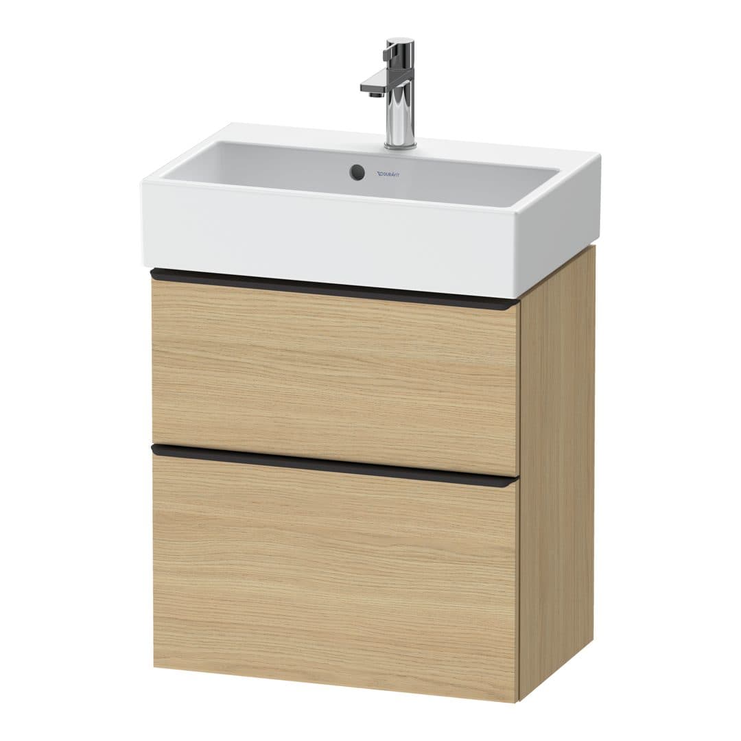 Duravit D-Neo – Έπιπλο Νιπτήρα – 584 mm, 2 συρτάρια, νιπτήρας κέντρο, Compact, Diamond black Matt – Natural oak, Decor (DE43290BD300000)