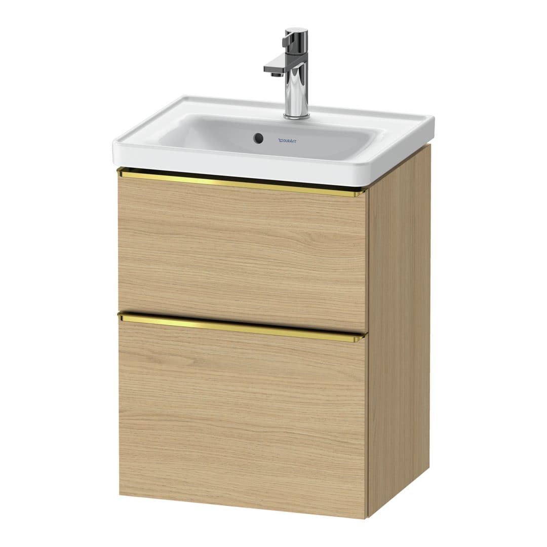 Duravit D-Neo – Έπιπλο Νιπτήρα – 484 mm, 2 συρτάρια, νιπτήρας κέντρο, 484 x 372 x 625 mm, Gold Polished – Natural oak, Decor (DE4350034300000)