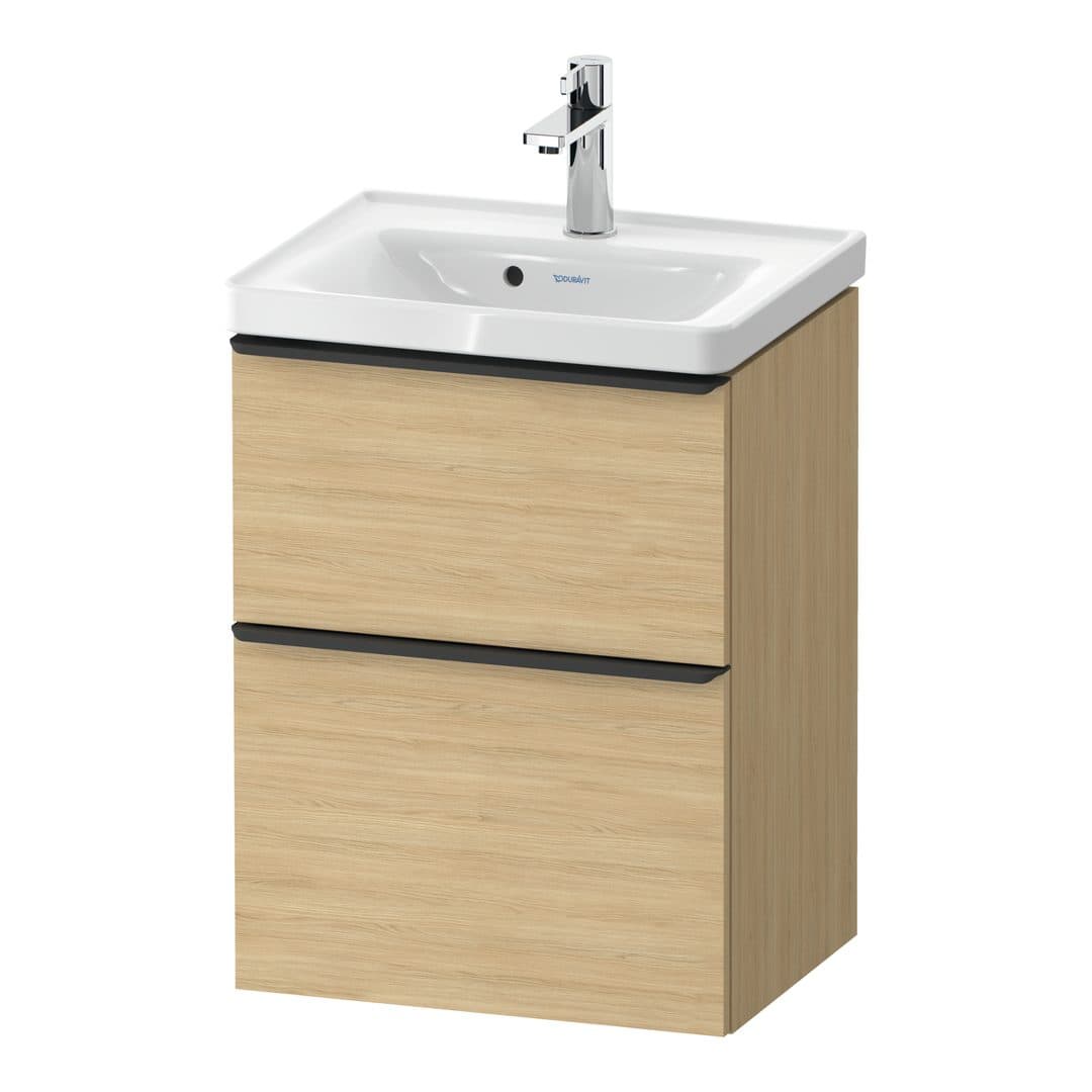 Duravit D-Neo – Έπιπλο Νιπτήρα – 484 mm, 2 συρτάρια, νιπτήρας κέντρο, 484 x 372 x 625 mm, Diamond black Matt – Natural oak, Decor (DE43500BD300000)