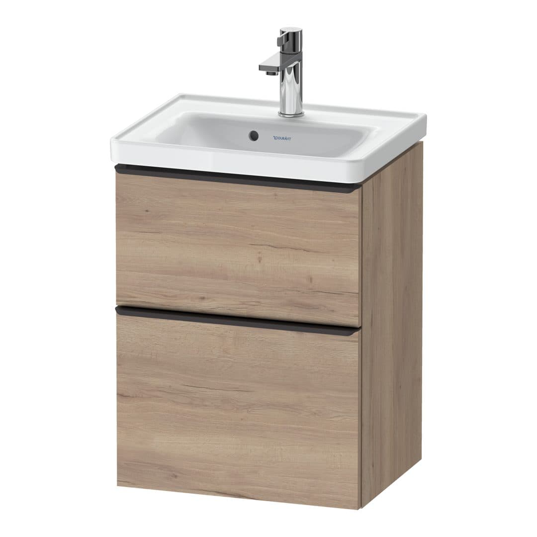 Duravit D-Neo – Έπιπλο Νιπτήρα – 484 mm, 2 συρτάρια, νιπτήρας κέντρο, 484 x 372 x 625 mm, Diamond black Matt – Marbled Oak Matt, Decor (DE43500BD550000)