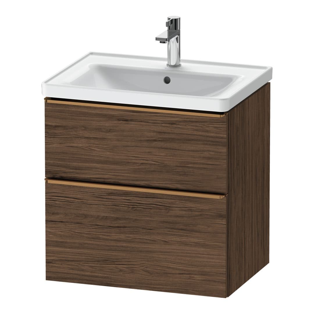 Duravit D-Neo – Έπιπλο Νιπτήρα – 634 mm, 2 συρτάρια, νιπτήρας κέντρο, Bronze Brushed – Walnut dark Matt, Decor (DE4354004210000)