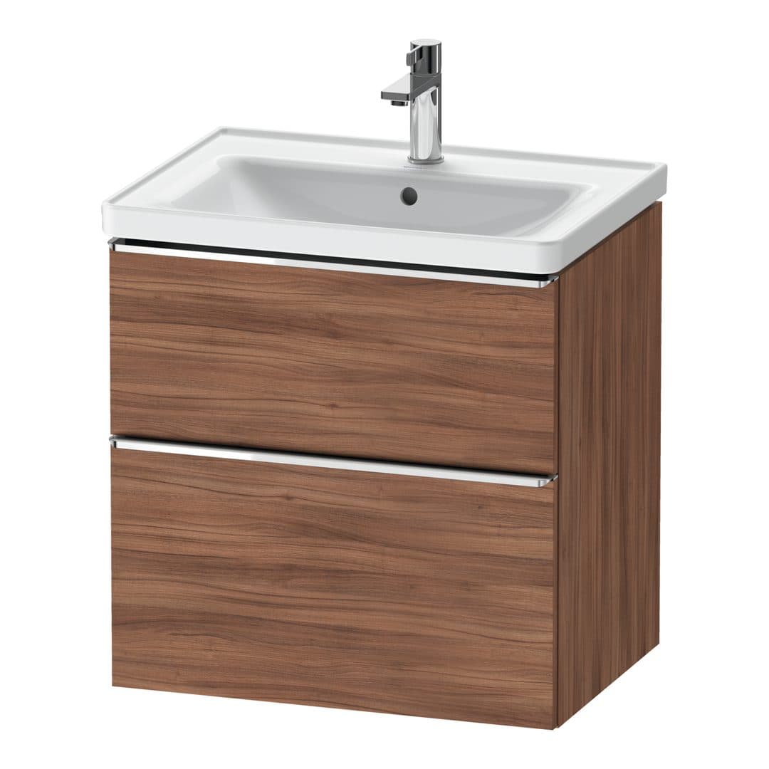 Duravit D-Neo – Έπιπλο Νιπτήρα – 634 mm, 2 συρτάρια, νιπτήρας κέντρο, Chrome High Gloss – Walnut Matt, Decor (DE4354010790000)