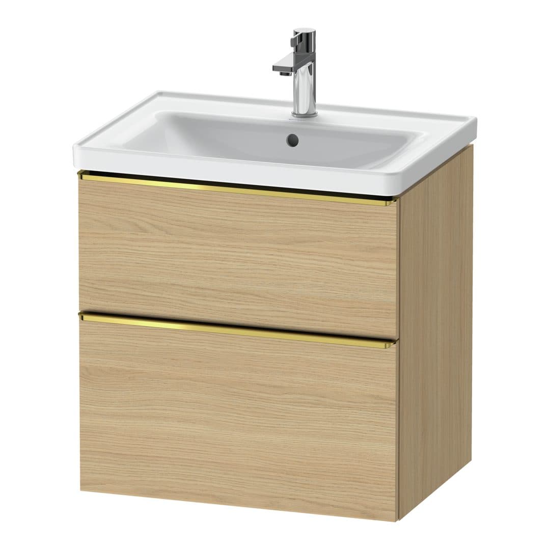 Duravit D-Neo – Έπιπλο Νιπτήρα – 634 mm, 2 συρτάρια, νιπτήρας κέντρο, Gold Polished – Natural oak, Decor (DE4354034300000)