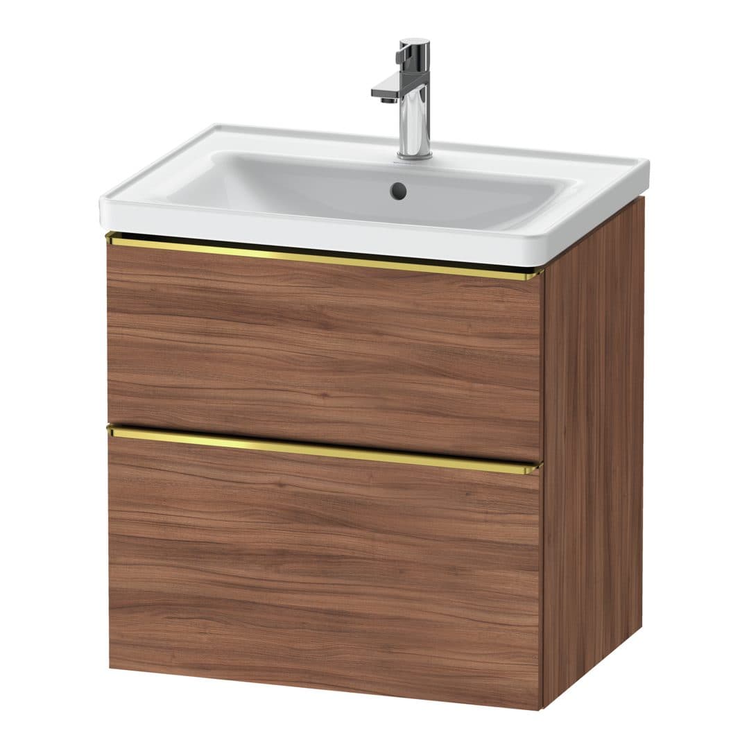 Duravit D-Neo – Έπιπλο Νιπτήρα – 634 mm, 2 συρτάρια, νιπτήρας κέντρο, Gold Polished – Walnut Matt, Decor (DE4354034790000)