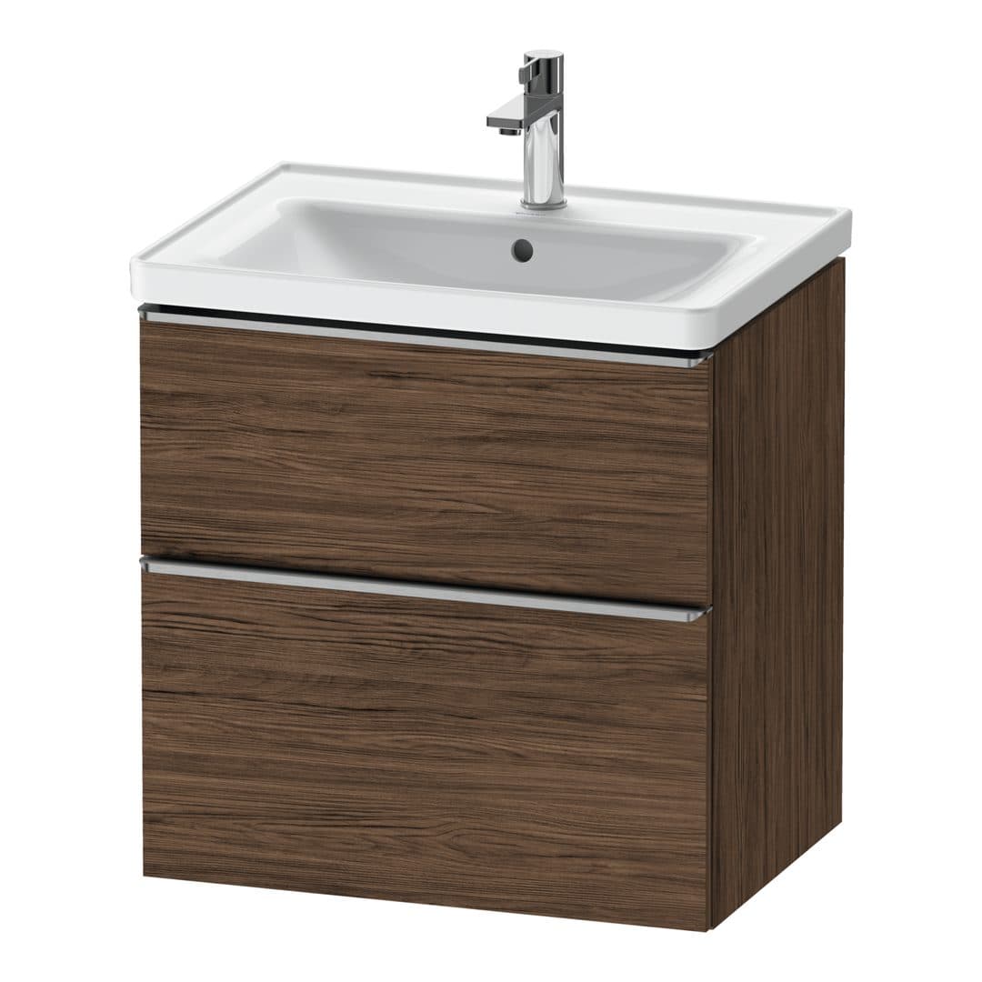 Duravit D-Neo – Έπιπλο Νιπτήρα – 634 mm, 2 συρτάρια, νιπτήρας κέντρο, Stainless steel Brushed – Walnut dark Matt, Decor (DE4354070210000)