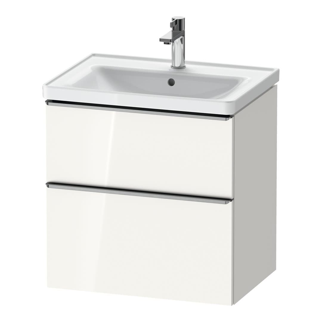 Duravit D-Neo – Έπιπλο Νιπτήρα – 634 mm, 2 συρτάρια, νιπτήρας κέντρο, Stainless steel Brushed – White High Gloss, Decor (DE4354070220000)